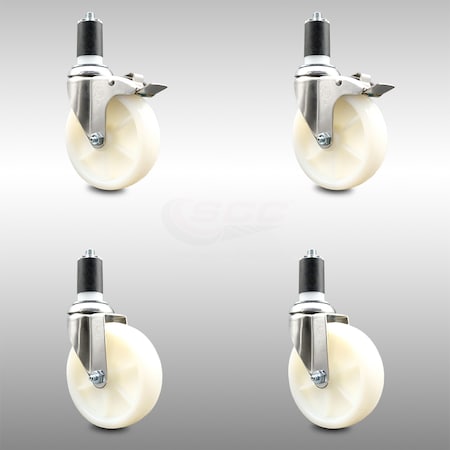 Service Caster 5 Inch 316SS Nylon Swivel 1-5/8 Inch Expanding Stem Caster Lock Brake SCC, 2PK SCC-SS316TTLEX20S514-NYS-2-S-2-158
